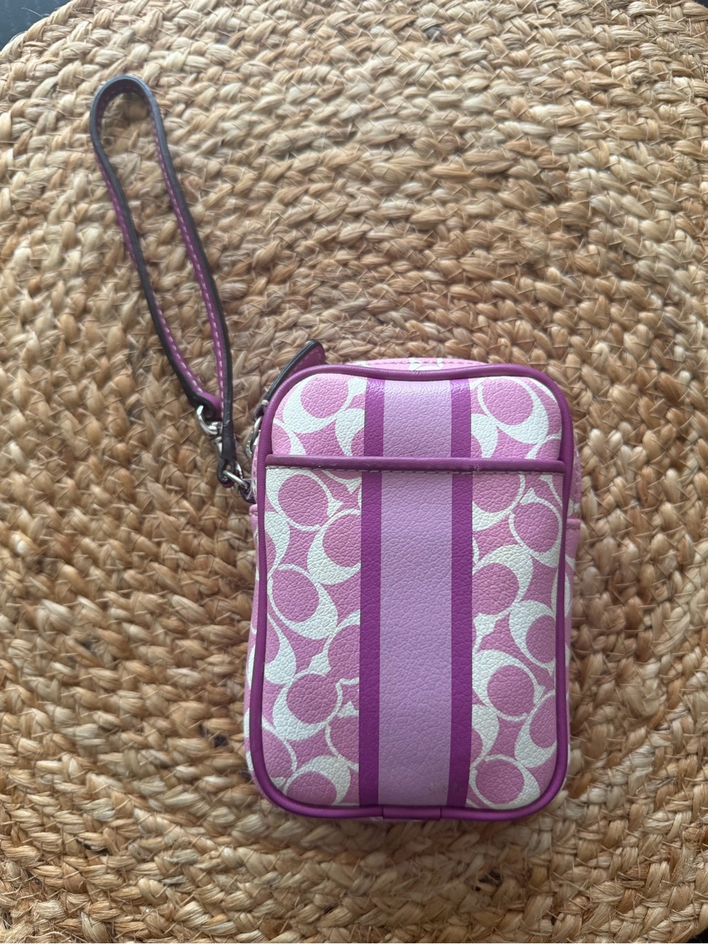 Coach Wallet/Camera Wristlet In Signature Canvas Purple